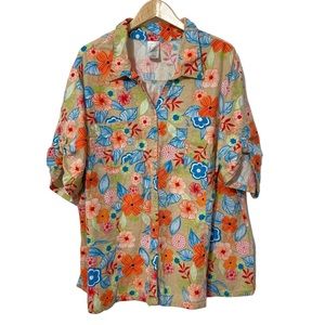 Just My Size Linen Shirt Womens Plus Size 4X Spring Floral